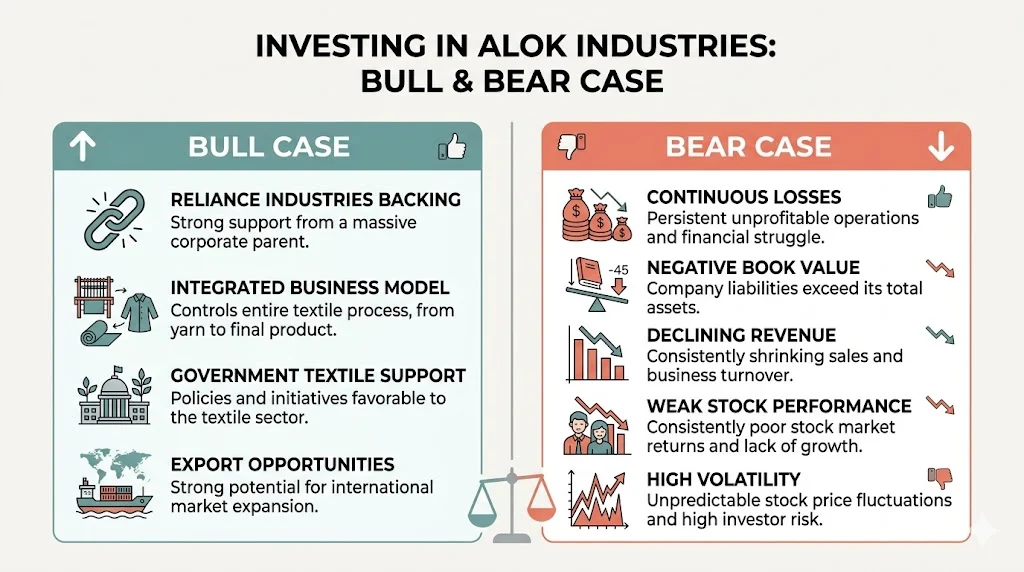 Is Alok Industries stock good to buy (Bull case & Bear case):
